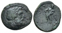 Apulia, Sidis Bronze III cent. BC, Æ 18mm., 2.63g. Laureate head of Zeus r. Rev. Heracles standing r., leaning on club. SNG Klagenfurt 138. Historia N...