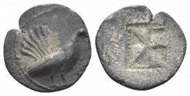 Sicily, Himera Litra circa 500-483, AR 12mm., 0.83g. Rooster standing r.. Rev. Mill-sail incuse. SNG ANS 144. SNG Lockett 781.

Old cabinet tone, Ve...