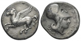 Sicily, Syracuse Stater circa 344-317, AR 23mm., 8.55g. Pegasus flying l. Rev. Helmeted head of Athena r. Calciati, Pegasi 1. SNG ANS 494.

Attracti...
