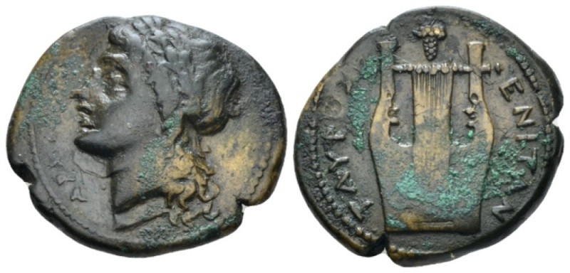 Sicily, Tauromenium Hemilitron circa 345-338, Æ 24mm., 7.65g. Laureate head of A...