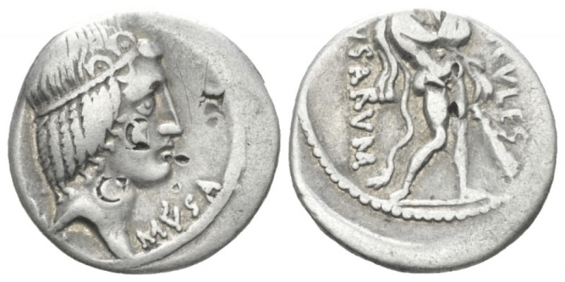 Q. Pomponius Musa. Denarius circa 66, AR 18mm., 3.67g. Q·POMPONI – MVSA Head of ...