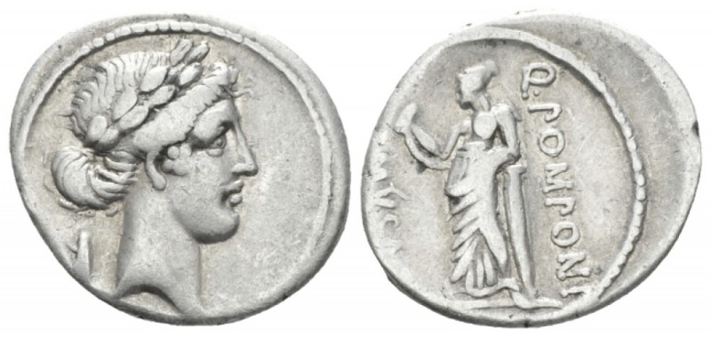 Q. Pomponius Musa Denarius circa 66, AR mm., g. Laureate head of Apollo r.; behi...