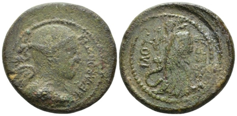 Iulius Caesar and C. Clovius. Bronze end 46-early 45, Æ 30mm., 14.45g. Draped bu...