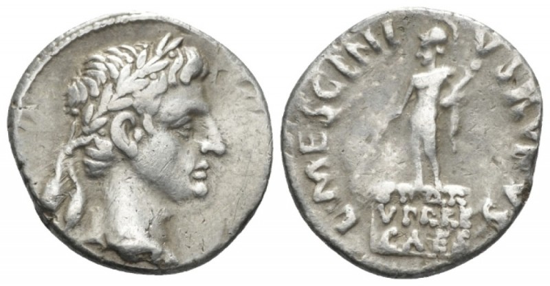 Octavian as Augustus, 27 BC – 14 AD Denarius circa 16 BC. L. Mescinius Rufus., A...