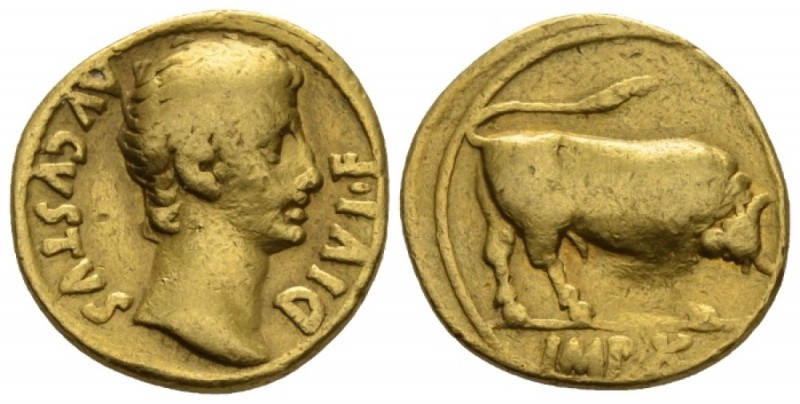 Octavian as Augustus, 27 BC – 14 AD Aureus Lugdunum circa 15-13, AV 20mm., 7.78g...