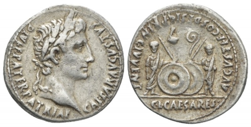 Octavian as Augustus, 27 BC – 14 AD Denarius Lugdunum circa 2 BC-4 AD, AR 20mm.,...