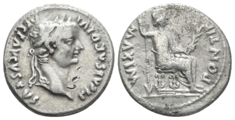 Tiberius, 14-37 Denarius Lugdunum circa 14-37, AR 18mm., 3.63g. Laureate head r....