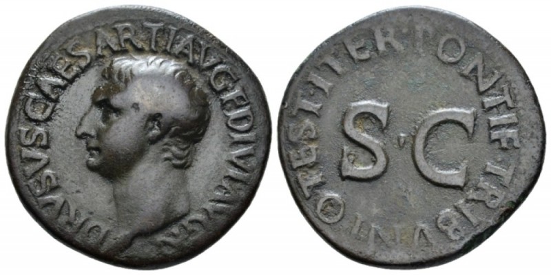 In the name of Drusus, son of Tiberius As circa 22-23, Æ 28mm., 10.54g. Bare hea...