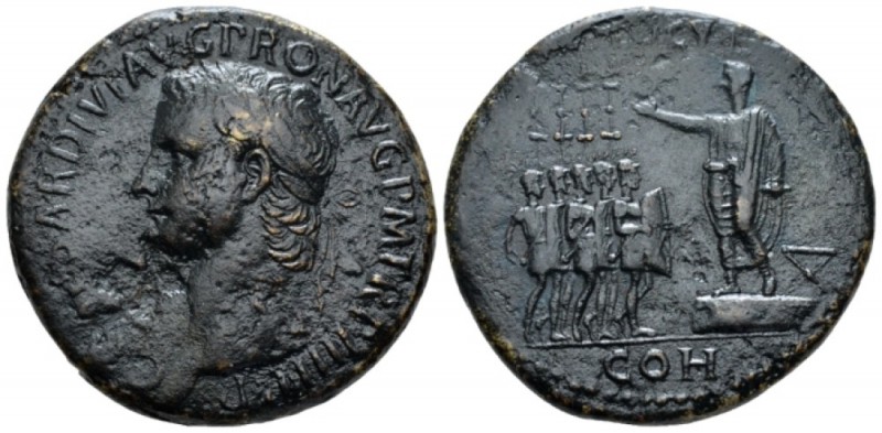 Gaius, 37-41 Sestertius circa 40-41, Æ 35mm., 26.15g. Laureate head l. Rev. Gaiu...