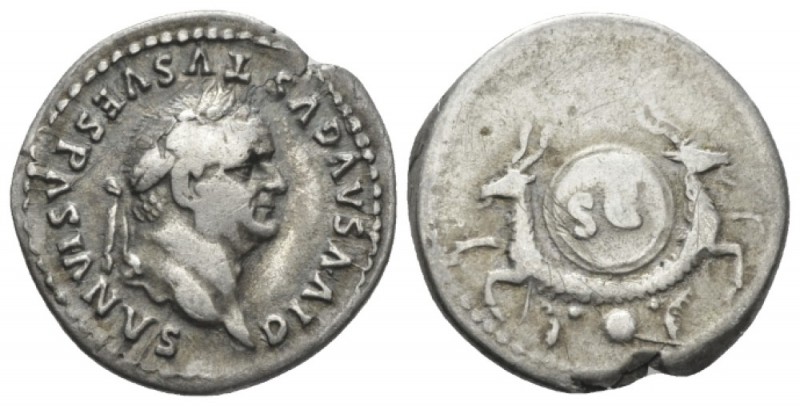 Divus Vespasianus. Denarius circa 80-81, AR 19mm., 3.29g. Laureate head r. Rev. ...