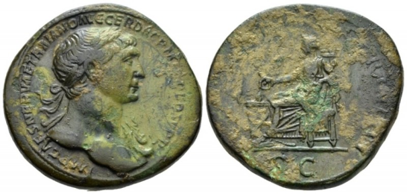 Trajan, 98-117 Sestertius circa 103-111, Æ 34mm., 28.81g. Laureate bust r., with...