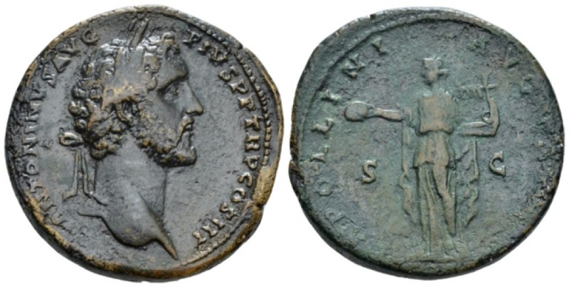 Antoninus Pius, 138-161 Sestertius circa 141-143, Æ 33mm., 29.06g. Laureate head...