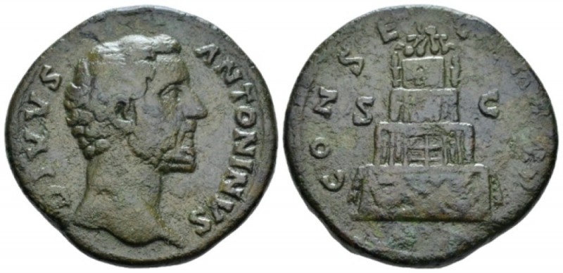 Divus Antoninus Pius. Sestertius after 161, Æ 31mm., 24.66g. Bare head r. Rev. P...