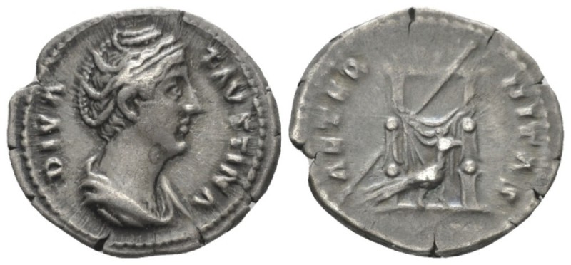 Faustina senior, wife of Antoninus Pius Denarius after 161, AR 18mm., 3.02g. Dra...