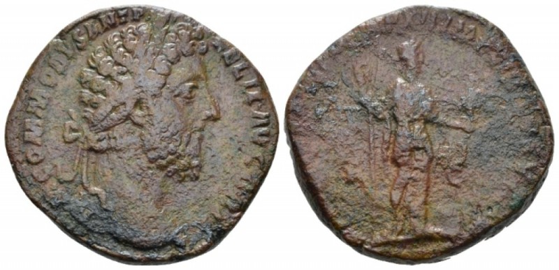 Commodus, 177-192 Sestertius circa 186-187, Æ 30mm., 23.56g. Laureate head r. Re...