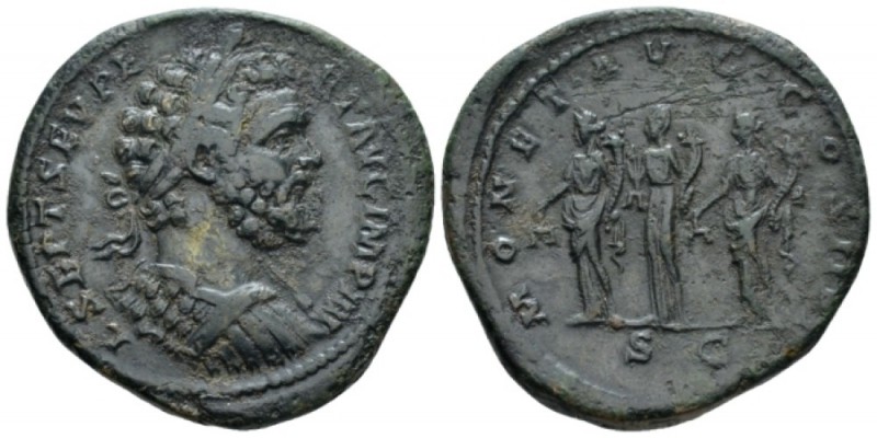 Septimius Severus, 193-211 Sestertius circa 194, Æ 33.1mm., 24.47g. Laureate and...