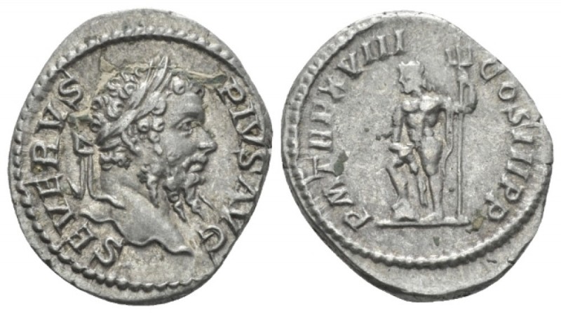 Septimius Severus, 193-211 Denarius circa 210, AR 19mm., 3.37g. Laureate head r....