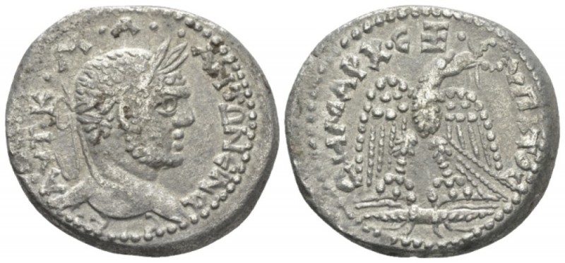 Caracalla, 198-217 Tetradrachm Seleucia circa 215-217, AR 27.5mm., 14.04g. Laure...