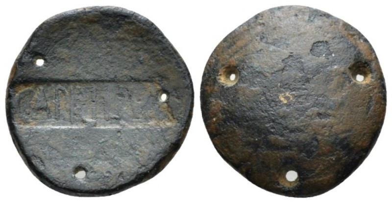 Circa II-III cent. Cast convex bronze disc AE 3.14 21.5mm Pierced likely the pan...