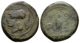 Campania, Teanum Sidicinum Bronze circa 265-240, Æ 20mm., 6.73g. Helmeted head of Athena l. Rev. Cock standing r.; in l. field, star. SNG ANS 626. His...