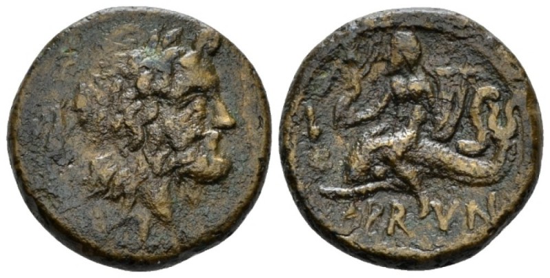 Apulia, Brundisium Semis II century BC, Æ 20mm., 7.29g. Laureate head of Neptune...