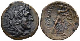 Lucania, Lucani (The) Double unit circa 207-204, Æ 26mm., 14.46g. Head of Heracles r., wearing lion's skin headdress; spearhead below. Rev. Athena adv...