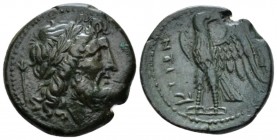 Bruttium, Brettii Unit circa 211-208, Æ 24mm., 6.06g. Laureate head of Zeus r.; behind, spear. Rev. Eagle standing l., with head r. and wings open; be...