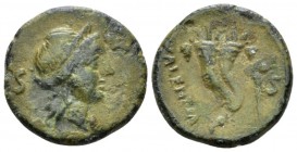 Bruttium, Hipponium as Vibo Valentia Semis circa 193-150, Æ 19mm., 3.35g. Diademed head of Juno r.; S behind. Rev. Double cornucopia; torch and S to r...