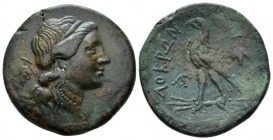 Bruttium, Locri Bronze circa 287-278, Æ 27mm., 12.68g. Head of Persephone r.; in l. field, bunch of grapes. Rev. Eagle standing l. on thunderbolt; in ...