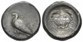 Sicily, Agrigentum Didrachm circa 488-478, AR 20mm., 8.39g. Eagle standing l. Rev. Creb within incuse circle. Westermark, Akragas 176. SNG ANS 940 (th...