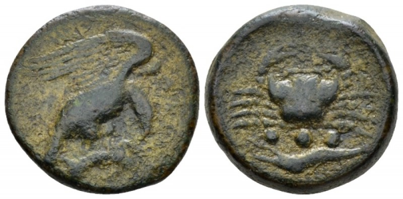 Sicily, Agrigentum Tetras circa 425-406, Æ 20mm., 8.01g. Eagle flying r., holdin...