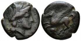 Sicily, Campanian mercenaries Entella Bronze circa 307-305, Æ 20mm., 7.45g. Wreathed head of Persephone r. Rev. Pegasus flying l.; helmet to lower l. ...