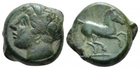 Sicily, Panormus as Ziz Bronze circa 400-350, Æ 15mm., 5.76g. Wreathed head l. Rev. Horse running r. MAA 15. Calciati 2 (Carthage). SNG Copenhagen 95...