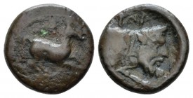 Sicily, Panormus as Ziz Bronze circa 317-280, Æ 12mm., 1.82g. Horse galloping r. Rev. Forepart of man-headed bull r. Jenkins, Punic, pl. 24, 19. Calci...