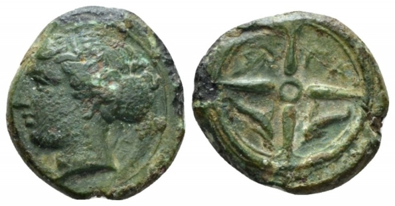 Sicily, Syracuse Hemilitron circa 415-405, Æ 15mm., 3.56g. Head of Arethusa l., ...