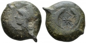 Sicily, Syracuse Drachm circa 405-367, Æ 29mm., 35.89g. Head of Athena l., wearing Corinthian helmet decorated with wreath. Rev. Sea-star between two ...