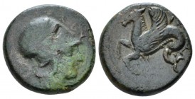 Sicily, Syracuse Bronze circa 400-390, Æ 19mm., 5.46g. Head of Athena r., wearing Corinthian helmet. Rev. Hippocamp l. Calciati 39. SNG ANS 434 var. (...