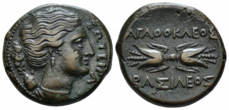 Sicily, Syraces Bronze circa 317-289, Æ 23mm., 10.26g. Head of Artemis Soteria r...