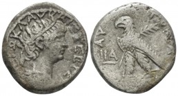 Egypt, Alexandria Nero, 54-68 Tetradrachm circa 64-65 (year 11), billon 21.9mm., 11.59g. Radiate bust r., wearing aegis. Rev. AYTOKPA Eagle standing l...