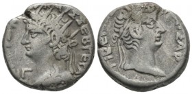 Egypt, Alexandria Nero, 54-68 Tetradrachm circa 66-67 (year 13), billon 23.1mm., 12.60g. Radiate bust of Nero l., wearing aegis; in front, LIΓ. Rev. T...