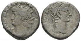 Egypt, Alexandria Nero, 54-68 Tetradrachm circa 66-67 (year 13), billon 23.9mm., 12.63g. Radiate bust r., wearing aegis. Rev. Helmeted and cuirassed b...