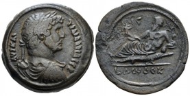 Egypt, Alexandria. German. Hadrian, 117-138 Drachm circa 127-128 (year 12), Æ 34.7mm., 22.19g. Laureate, draped and cuirassed bust r. Rev. L ΔWΔƐΚ Nil...