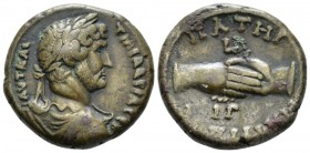 Egypt, Alexandria. German. Hadrian, 117-138 Tetradrachm circa 128-129 (year 13), billon 25.2mm., 13.36g. Laureate, draped and cuirassed bust r. Rev. Π...