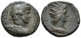 Egypt, Alexandria. German. Hadrian, 117-138 Tetradrachm circa 129-130 (year 14), billon 25mm., 13.28g. Laureate, draped and cuirassed bust r. Rev. Rad...