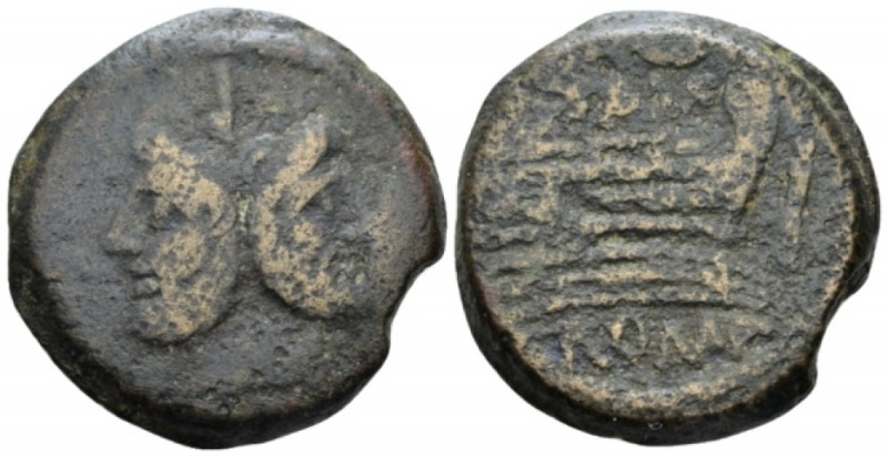 L. Saufeius. As circa 152, Æ 29.8mm., 23.79g. Laureate head of Janus; above, mar...