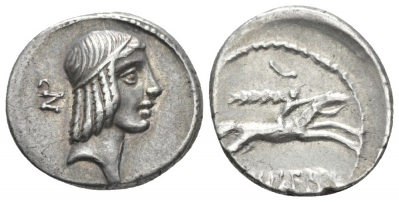 C. Calpurnius Piso L. f. Frugi. Denarius circa 67, AR 18mm., 3.88g. Laureate hea...