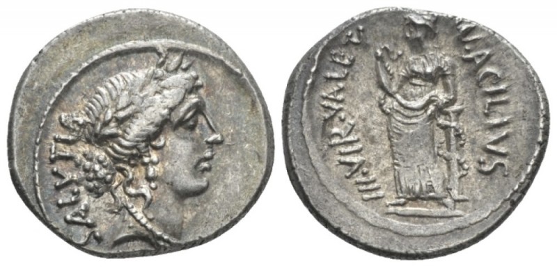 Mn. Acilius Glabrio. Denarius circa 49, AR 19mm., 4.06g. SALVTIS Laureate head o...