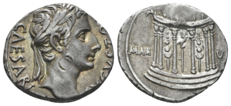 Octavian as Augustus, 27 BC – 14 AD Denarius Colonia Patricia (?) circa 18 BC, A...