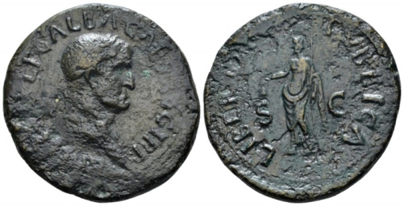 Galba, 68-69 Sestertius late summer 68, Æ 25mm., 19.49g. Laureate and draped bus...