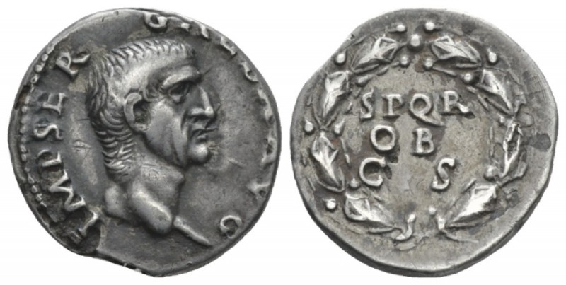 Galba, 68-69 Denarius circa 68-69, AR 17mm., 2.74g. Bare head r. Rev. S P Q R / ...